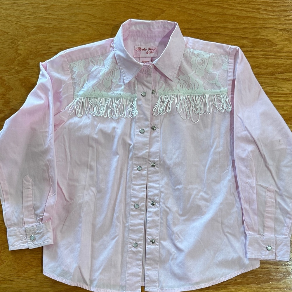 Charming Kids Light Pink Button Down Shirt with Lace by Rodeo Girl, by Liz